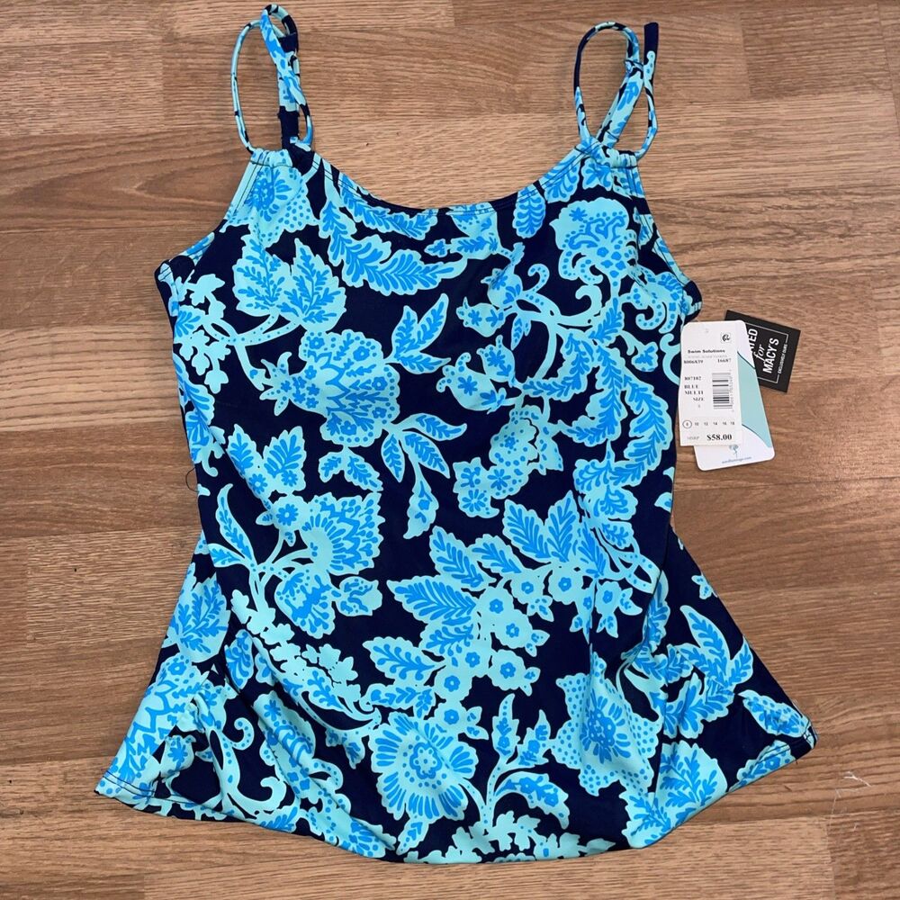 Swim Solutions Women’s Printed Tunnel Tankini Top Size 8 Blue Floral NWT $58 - Picture 5 of 6